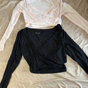 Athleta Black and Pink Long Sleeve Wrap Tops